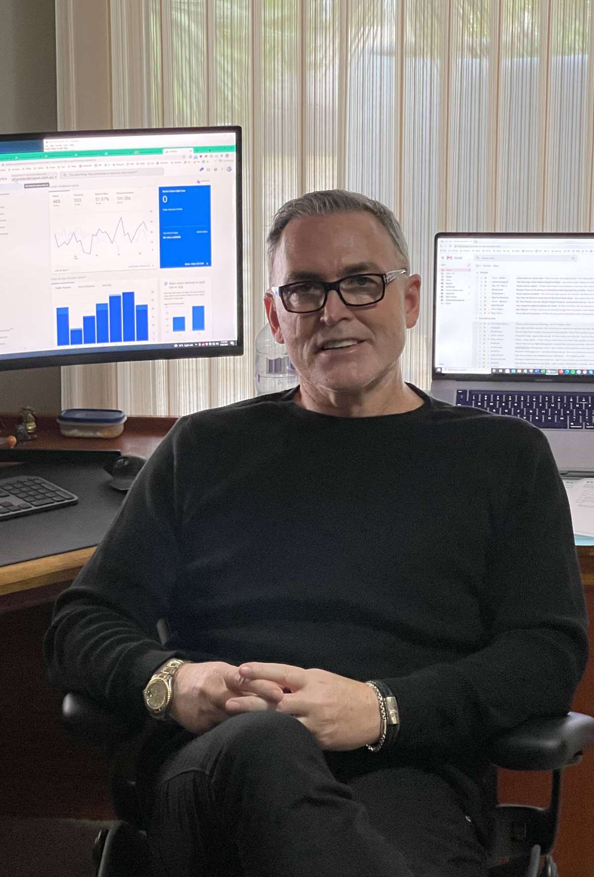 Peter Brittain, founder of Slinky, at his desk in Perth